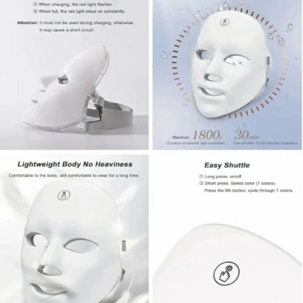 7 Colors LED Photon Skin Rejuvenation Facial Mask/  Anti-Aging/NIB/Gifts For Her